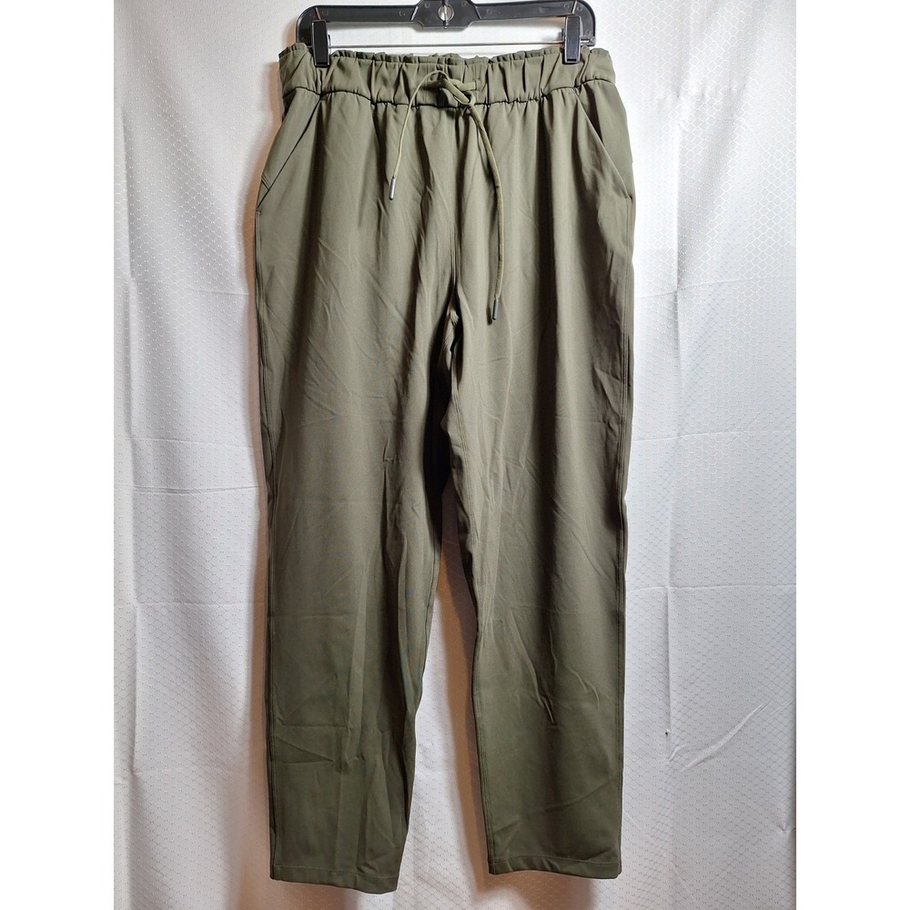 LULULEMON Stretch High-Rise 7/8 Length Pant Sz 10 Green Elastic Waist Travel EUC